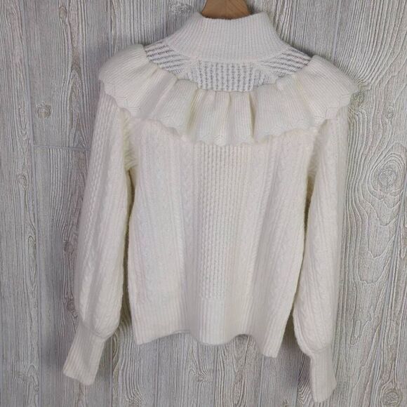 Madewell Zanzibar Womens Small Wool Alpaca Ruffle Turtleneck Sweater White NWT - Picture 5 of 9